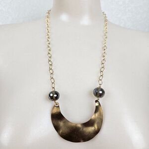 14/20 14k GF Gold Filled Necklace Hammered Crescent Half Moon Faceted AB Crystal